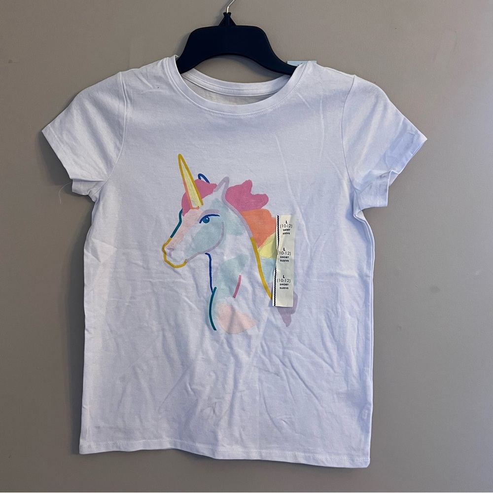 Cat & Jack Girls White Unicorn Graphic Tee Short Sleeve T-Shirt NWT Size 10/12